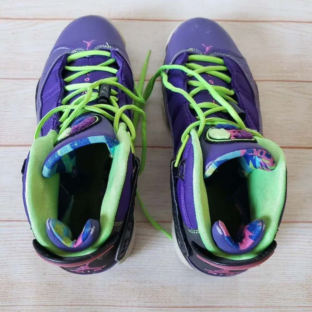 Nike Air Jordan 6 Rings Bel Air Sneakers Men's Size 9 Purple Green Lace Up